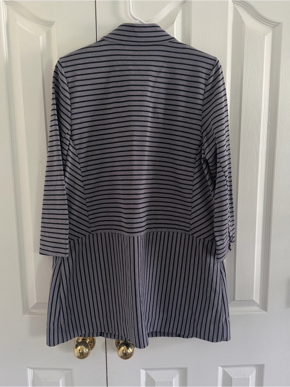 CAbi Dapple Stripe Car Coat Gray Blue Ponte Knit Jacket Blazer Trench Academia L - Picture 3 of 3